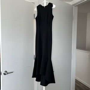 Calvin Klein Sleeveless Hi-LowFlounce Hem Midi Sheath Dress, Black, 2